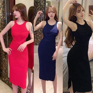 Halter Midi Knitted Sheath Dress
