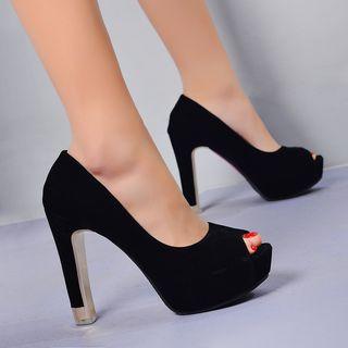 Peep Toe Chunky Heel Platform Pumps