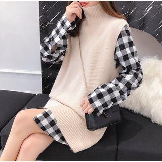 Set: Knit Vest + Plaid Shirt