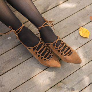 Lace-up Backless Faux-suede Flats