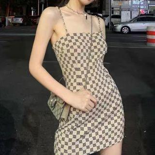 Chain Strap Print Mini Bodycon Dress
