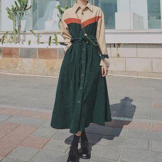 Color Block Midi A-line Shirtdress