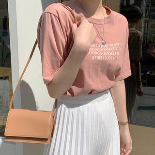 Letter-printed Cotton T-shirt Pink - One Size
