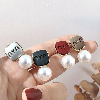 Faux Pearl Ear Stud 925 Sterling Silver - Silver & Black - One Size