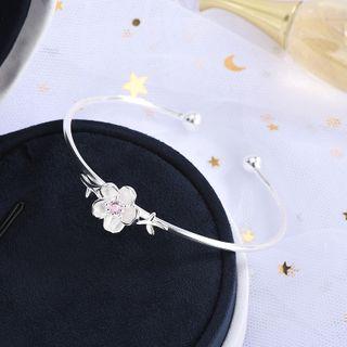 Flower Open Bangle Bas051 - Silver - One Size