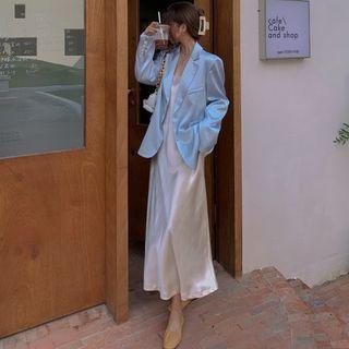Loose-fit Satin Blazer / Satin Sleeveless Midi Dress