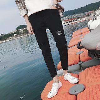 Lettering Ripped Slim Fit Pants