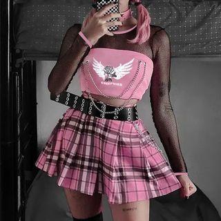 Long-sleeve Fishnet Chained Crop Top