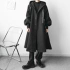 Long-sleeve Plain Hooded Trench Coat