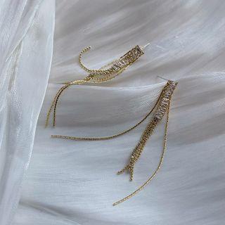 Rhinestone Fringed Earring 1 Pair - Silver Needle - One Size