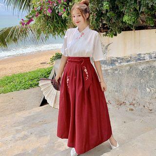 Traditional Chinese Elbow-sleeve Top / A-line Maxi Skirt