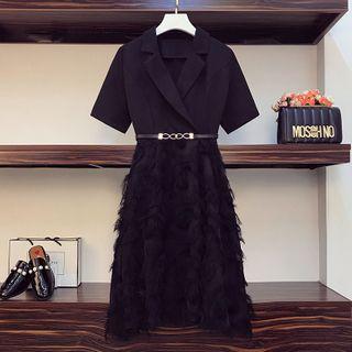 Short-sleeve Fringed Trim Collared Dress