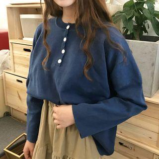 Plain Long Sleeve Knit Henley T-shirt