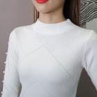 Plain Elbow-sleeve Knit Sweater