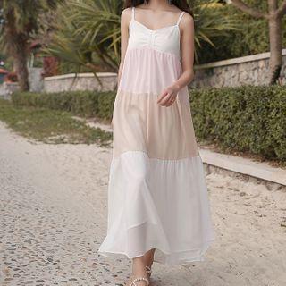 V-neck Chiffon Panel Sleeveless Dress