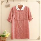 Short-sleeve Frill Trim Plaid Shirt