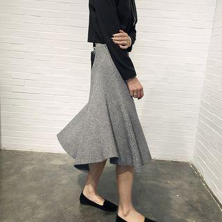 Ribbed A-line Midi Skirt