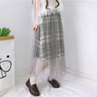 Meshed Plaid Skirt Gray - One Size