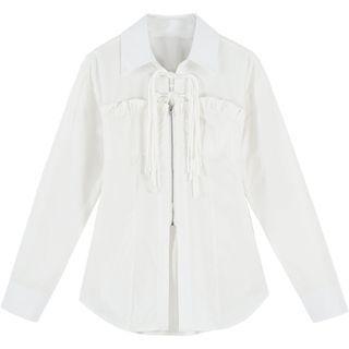 Ruffle Trim Zip Blouse