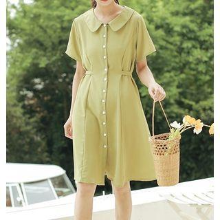 Short-sleeve Collar Plain A-line Dress