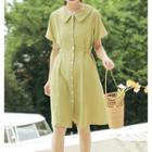 Short-sleeve Collar Plain A-line Dress