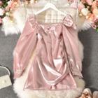 Long-sleeve Square-neck Silky Mini A-line Dress