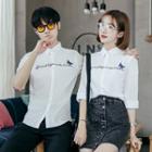 Couple Matching Lettering Elbow-sleeve Shirt