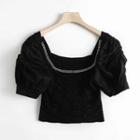 Puff-sleeve Chain-accent Crop Top