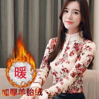 Stand Collar Long-sleeve Floral Lace Top