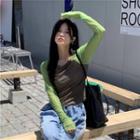 Round-neck Two Tone Cropped Top As Shown In Figure - One Size