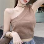 One-shoulder Knit Tank Top Coffee - One Size