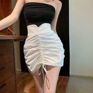High-waist Drawstring Asymmetrical Mini Skirt