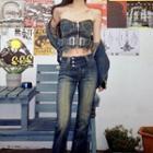 Set: Denim Belted Tube Top + Buttoned Washed Jeans