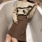Color-block Loose-fit Sweater / Slim-fit Skirt