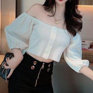 3/4-sleeve Off-shoulder Button Top