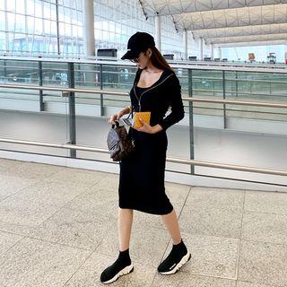 Set: Slim-fit Zip-up Hoodie + Camisole Top + Midi Skirt