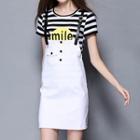Set: Short-sleeve Striped T-shirt + Jumper Skirt