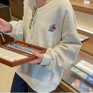 Long-sleeve V-neck Embroidered Sweatshirt