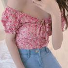 Short-sleeve Floral Print Blouse Pink - One Size