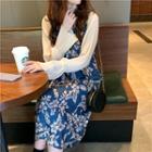 Frilled Long-sleeve Blouse / Floral Sleeveless Dress