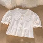 Short-sleeve Collared Cropped Blouse White - One Size