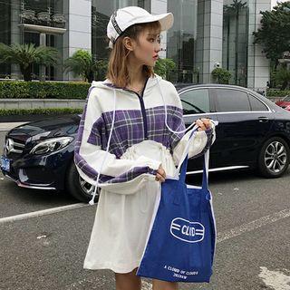 Plaid Panel Hooded Pullover Dress