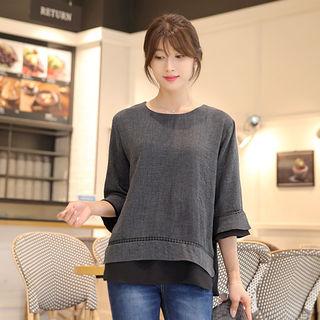 Layered 3/4-sleeve Perforated Top