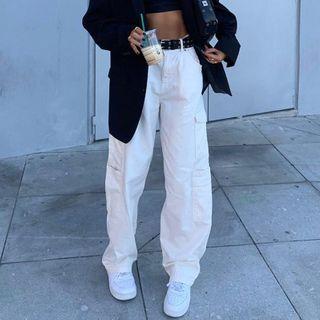 High-waist Loose-fit Harem Cargo Jeans