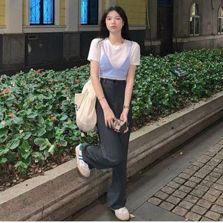 Short-sleeve Slim Fit T-shirt / Cropped Camisole Top / Loose Fit Dress Pants