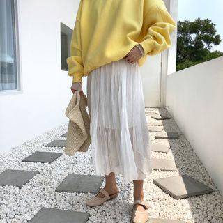 Plain / Dotted Midi Accordion Pleated Skirt