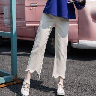 Straight Leg Fray Hem Jeans