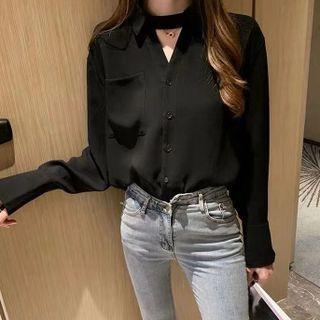 Long-sleeve Cutout Button-up Blouse