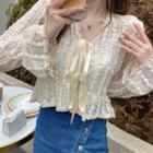 Bell-sleeve Tie-front Lace Jacket
