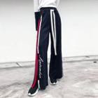 Drawstring Striped Wide-leg Sweatpants